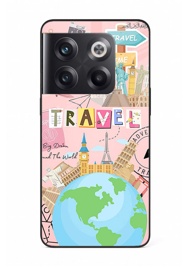 Pink Travel Adventure collage artwork OnePlus 10T glass back cover