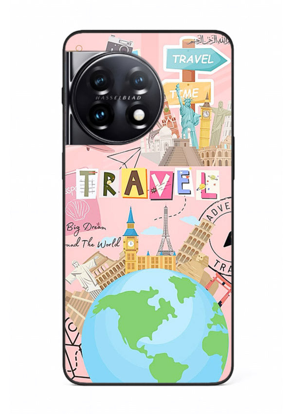 Pink Travel Adventure collage artwork OnePlus 11 glass back cover