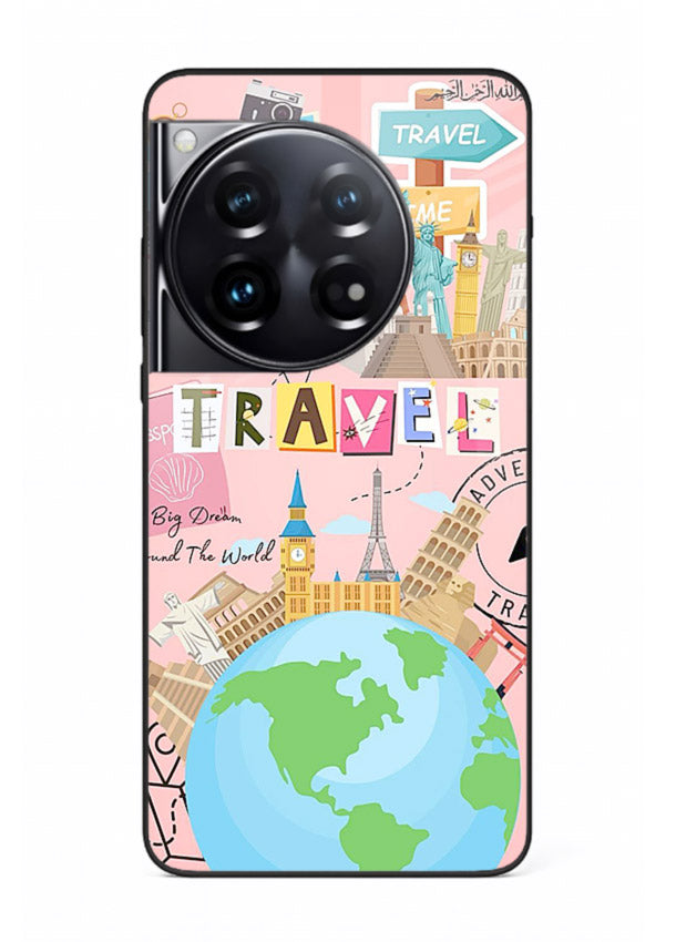 Pink Travel Adventure collage artwork OnePlus 12 glass back cover