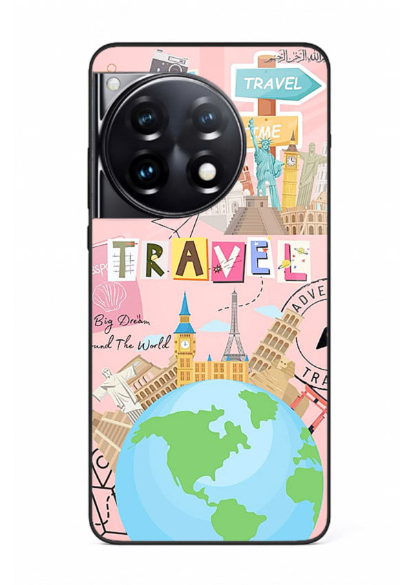 Pink Travel Adventure collage artwork OnePlus 12R glass back cover