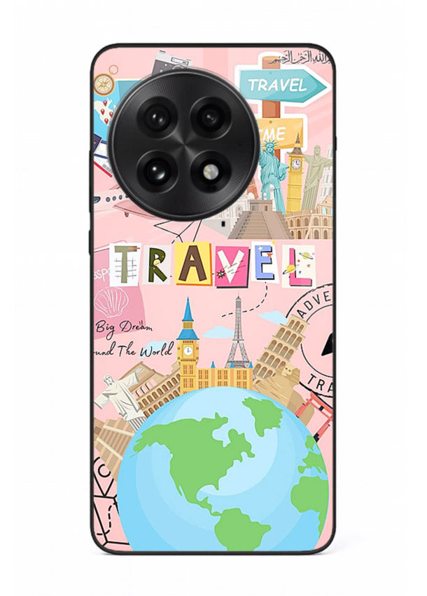 Pink Travel Adventure collage artwork OnePlus 13R glass back cover
