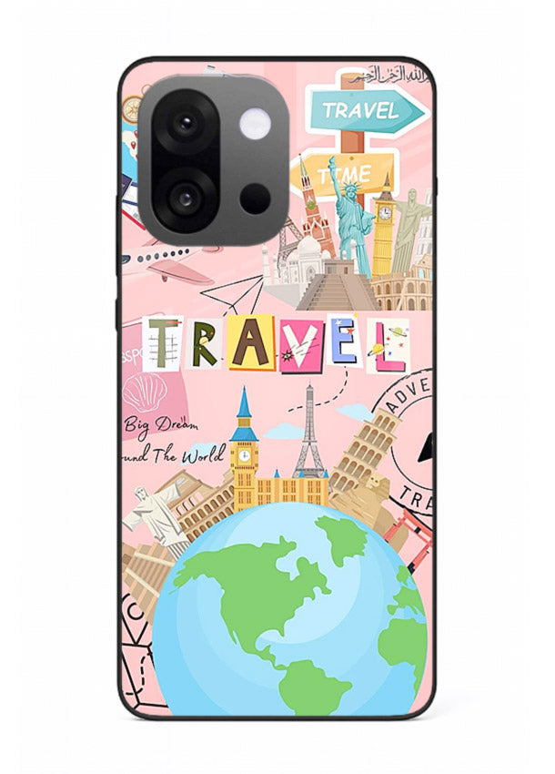 Pink Travel Adventure collage artwork OnePlus 13s glass back cover