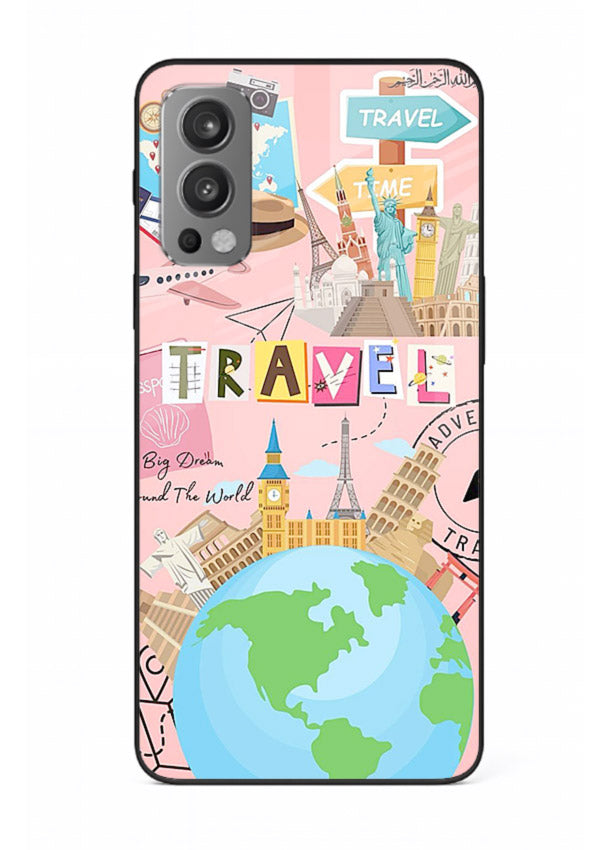 Pink Travel Adventure collage artwork OnePlus Nord 2 glass back cover