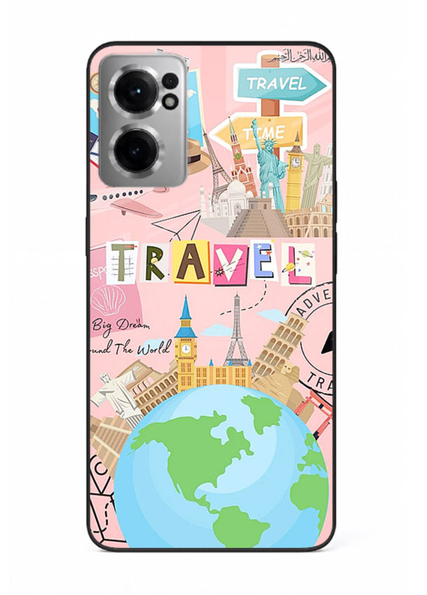 Pink Travel Adventure collage artwork OnePlus Nord CE2 5G glass back cover