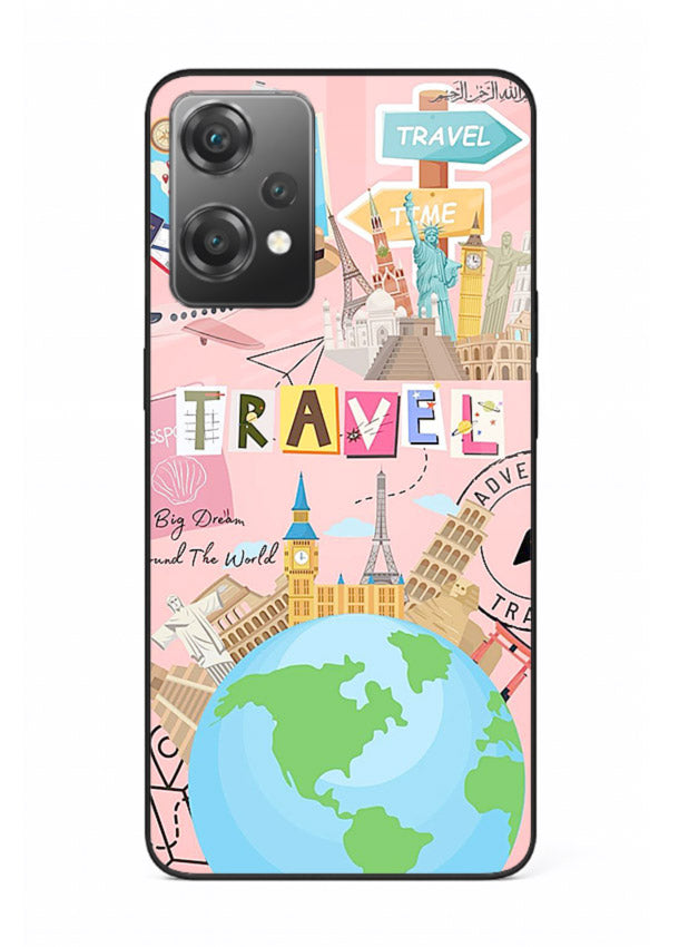 Pink Travel Adventure collage artwork OnePlus Nord CE2 Lite 5G glass back cover
