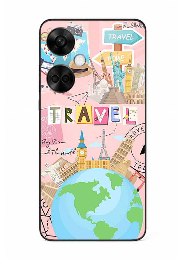 Pink Travel Adventure collage artwork OnePlus Nord CE3 glass back cover