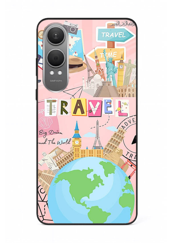 Pink Travel Adventure collage artwork OnePlus Nord CE4 Lite glass back cover