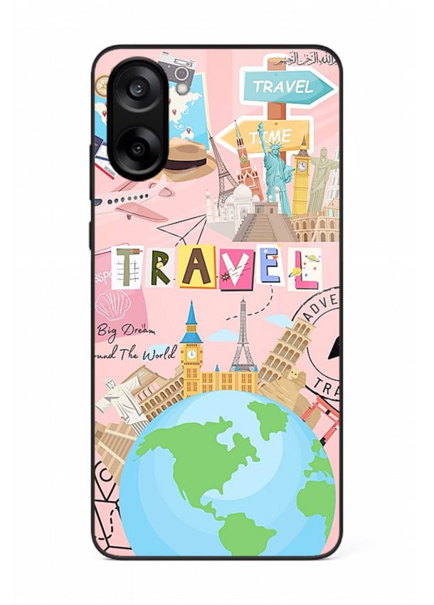 Pink Travel Adventure collage artwork OnePlus Nord CE5 glass back cover