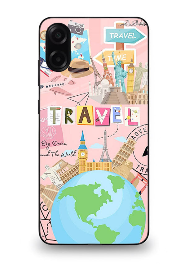 Pink Travel Adventure collage artwork Samsung A07 4G glass back cover