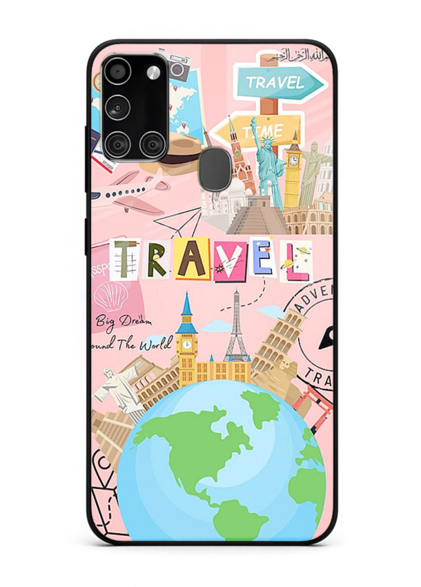Pink Travel Adventure collage artwork Samsung A21s glass back cover