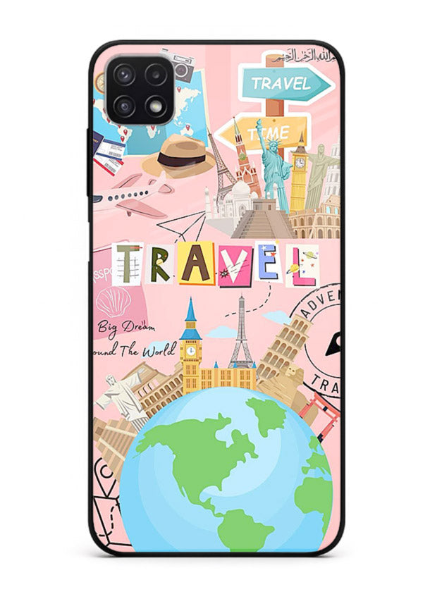 Pink Travel Adventure collage artwork Samsung A22 5G glass back cover