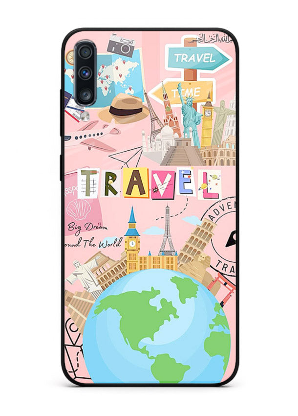 Pink Travel Adventure collage artwork Samsung A70 glass back cover