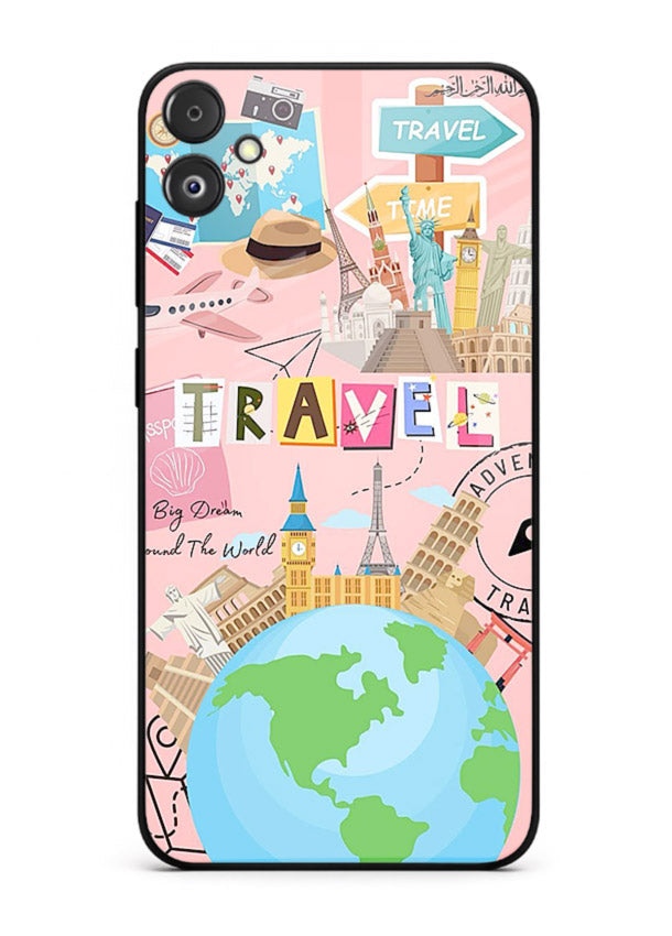 Pink Travel Adventure collage artwork Samsung F14 5G glass back cover