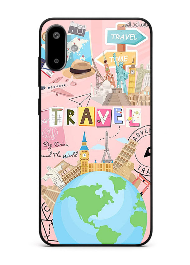 Pink Travel Adventure collage artwork Samsung F06 5G glass back cover