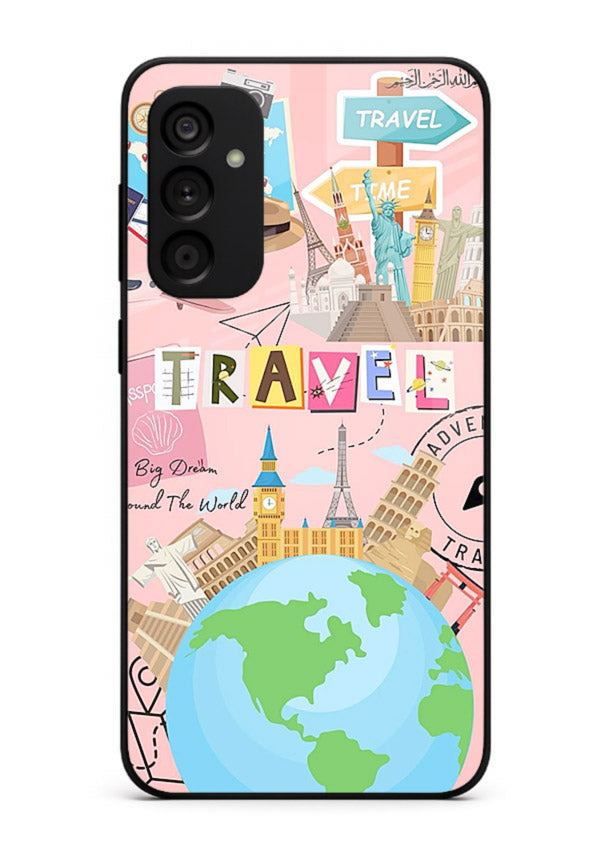 Pink Travel Adventure collage artwork Samsung M15 5G glass back cover