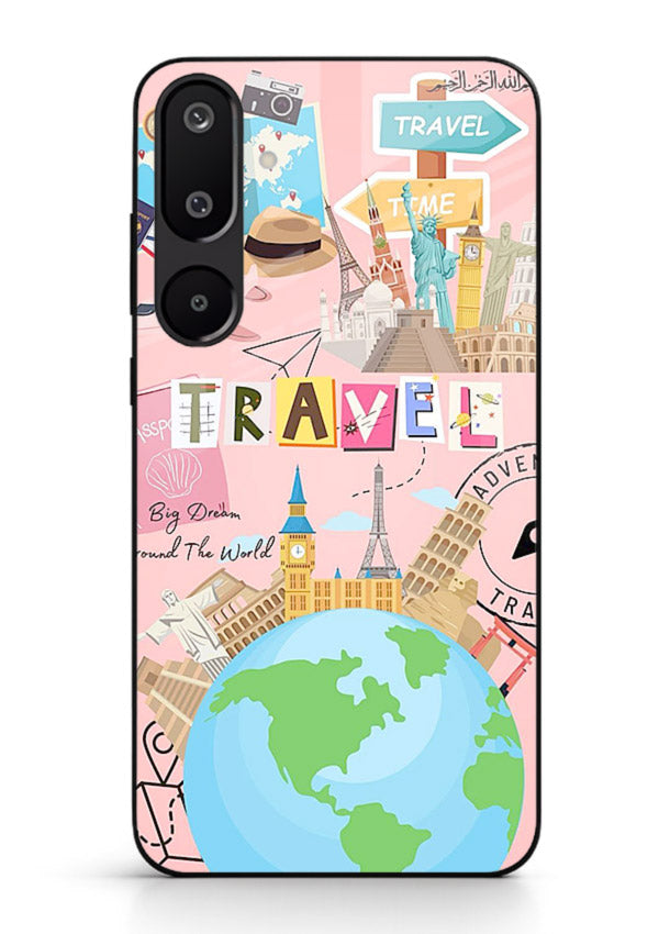 Pink Travel Adventure collage artwork Samsung M16 5G glass back cover
