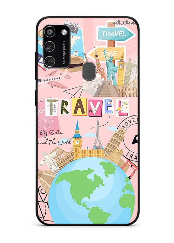 Pink Travel Adventure collage artwork Samsung M30s glass back cover