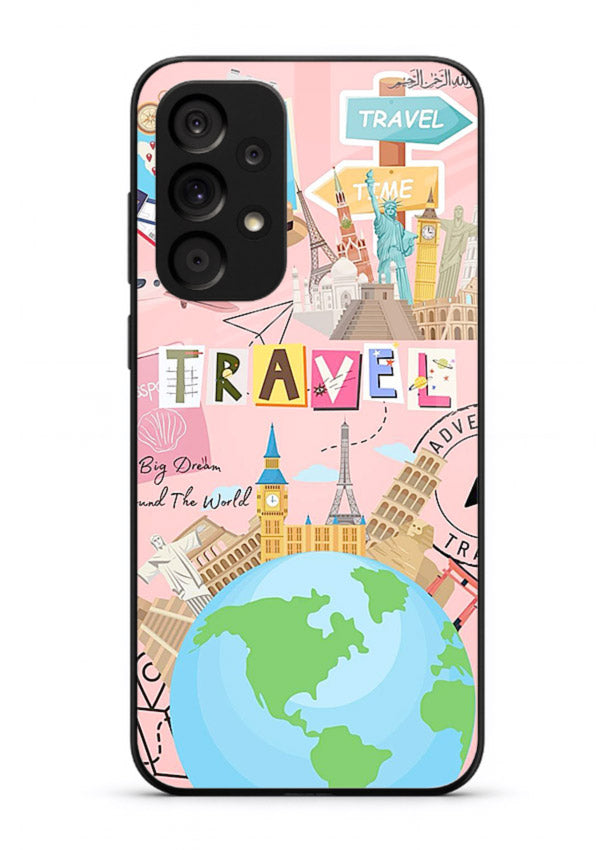 Pink Travel Adventure collage artwork Samsung A23 5G glass back cover