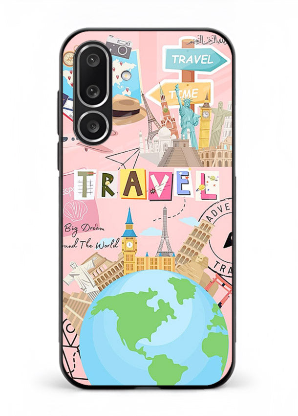Pink Travel Adventure collage artwork Samsung M56 5G glass back cover
