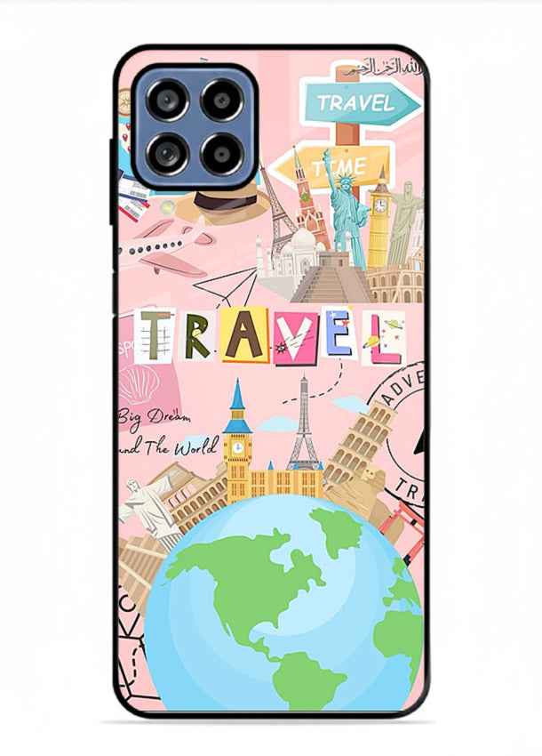 Pink Travel Adventure collage artwork Samsung A22 4G glass back cover