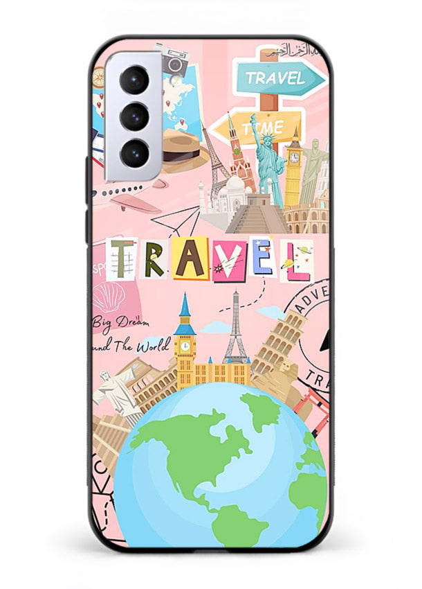 Pink Travel Adventure collage artwork Samsung S21 FE glass back cover