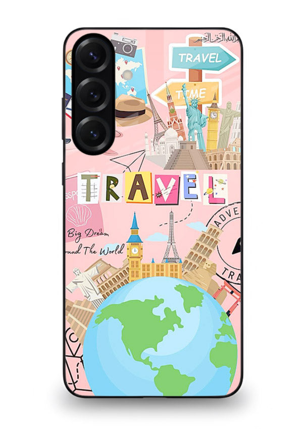 Pink Travel Adventure collage artwork Samsung A56 5G glass back cover
