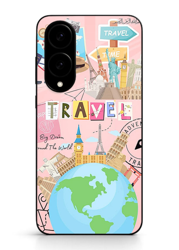 Pink Travel Adventure collage artwork Samsung S25 Edge glass back cover