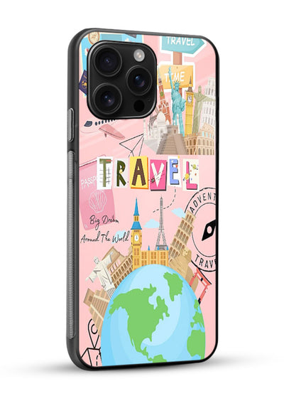 Pink Travel Adventure collage artwork glossy vibrant premium glass back cover - Angle Side