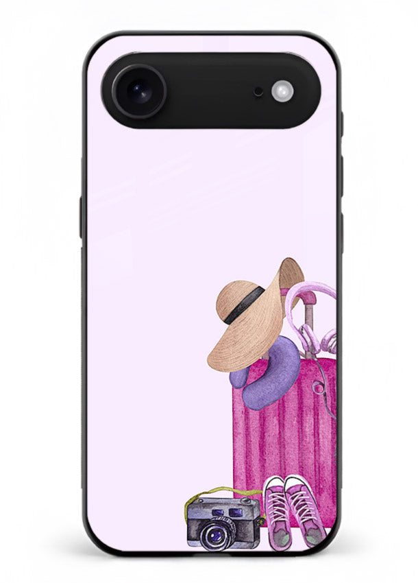 Pink Travel Luggage essentials artwork iphone 18 air glass back cover