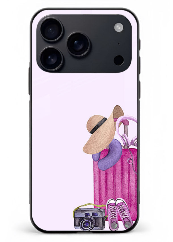 Pink Travel Luggage essentials artwork iphone 18 pro max glass back cover
