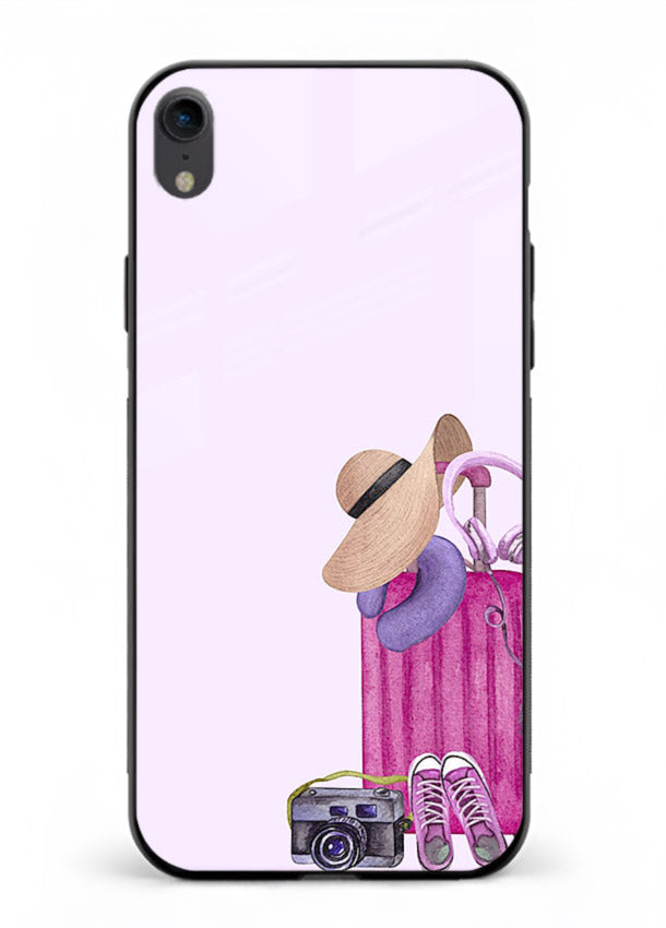 Pink Travel Luggage essentials artwork iphone xr glass back cover