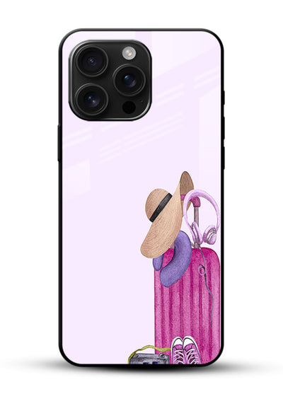 Pink Travel Luggage essentials artwork glossy vibrant premium glass back cover - Angle Front