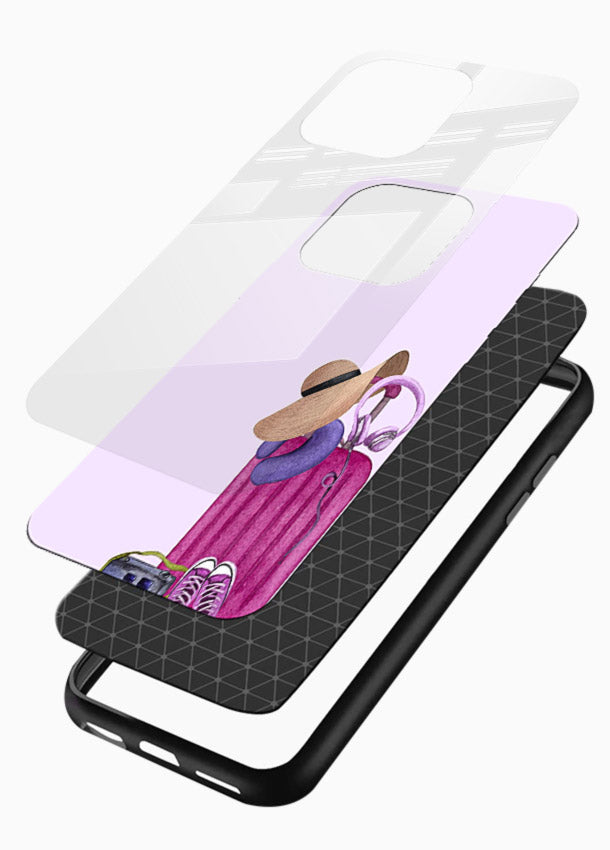 Pink Travel Luggage essentials artwork glossy vibrant premium glass back cover - Angle Layers