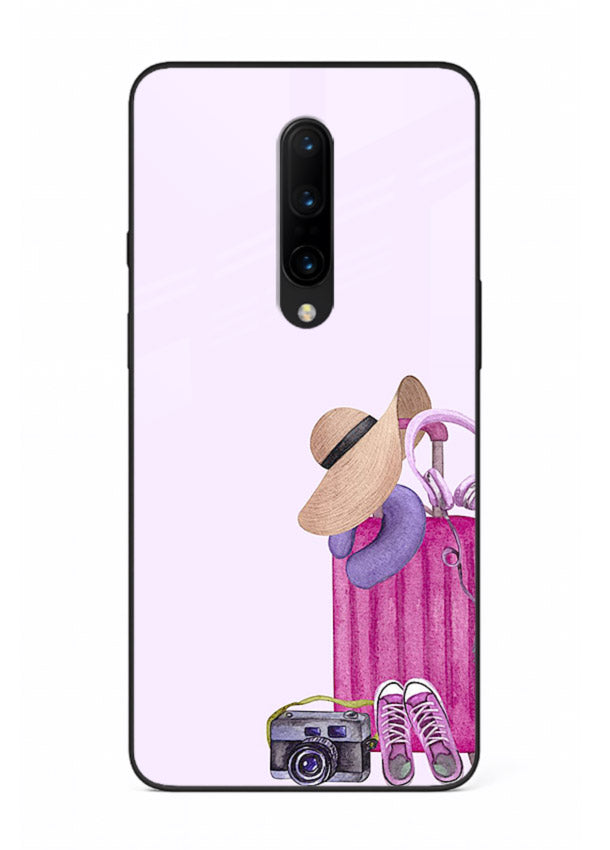 Pink Travel Luggage essentials artwork OnePlus 7 Pro glass back cover