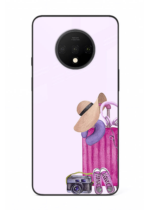 Pink Travel Luggage essentials artwork OnePlus 7T glass back cover