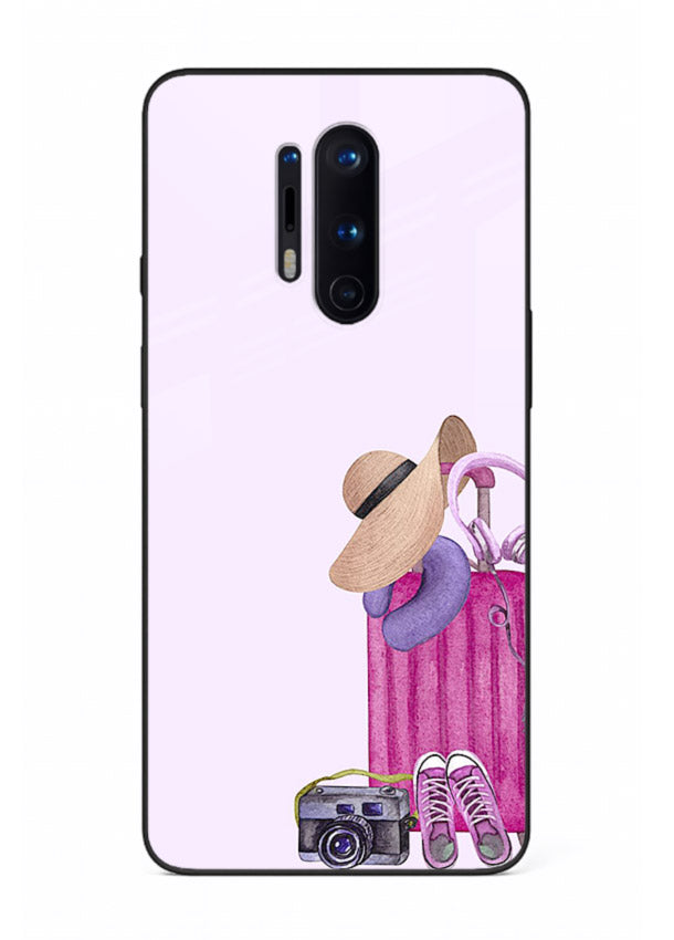 Pink Travel Luggage essentials artwork OnePlus 8 Pro glass back cover