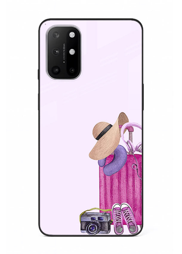 Pink Travel Luggage essentials artwork OnePlus 8T glass back cover
