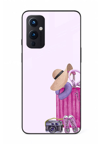 Pink Travel Luggage essentials artwork OnePlus 9 Pro glass back cover