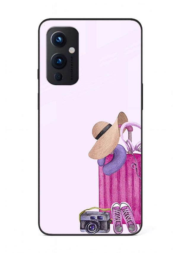 Pink Travel Luggage essentials artwork OnePlus 9 Pro glass back cover