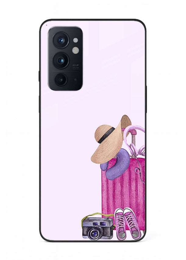 Pink Travel Luggage essentials artwork OnePlus 9RT glass back cover