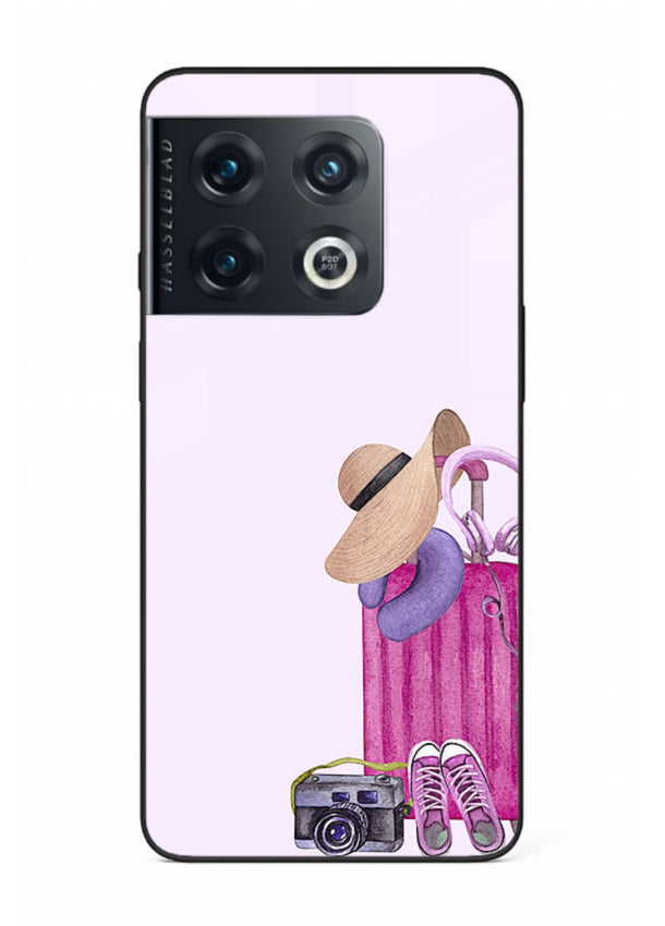 Pink Travel Luggage essentials artwork OnePlus 10 Pro glass back cover