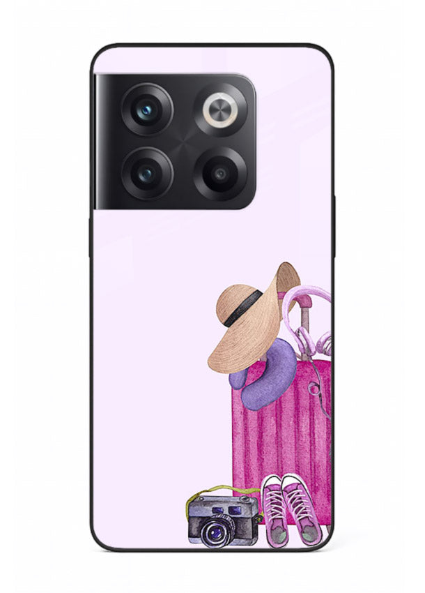 Pink Travel Luggage essentials artwork OnePlus 10T glass back cover