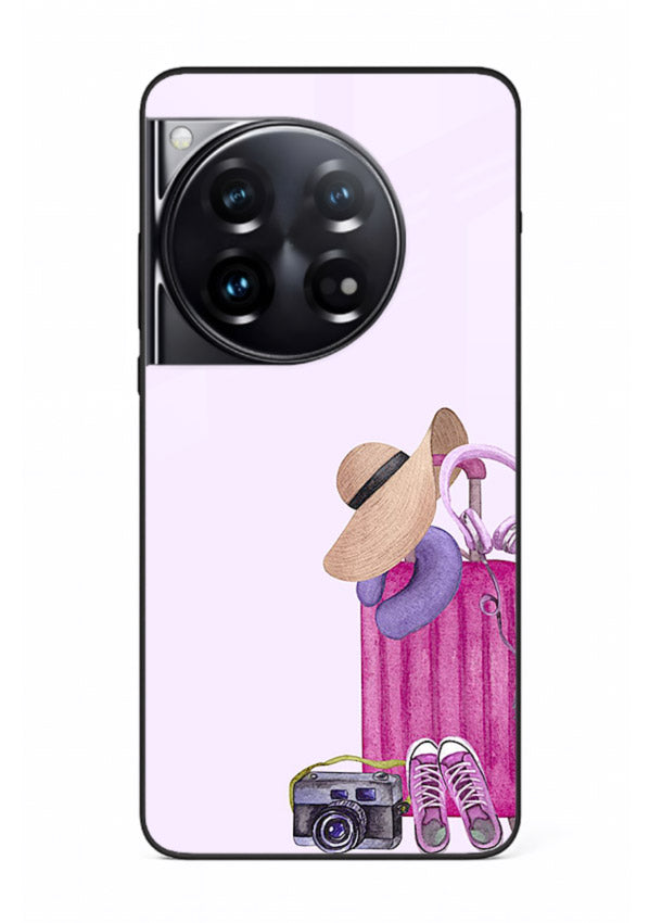 Pink Travel Luggage essentials artwork OnePlus 12 glass back cover