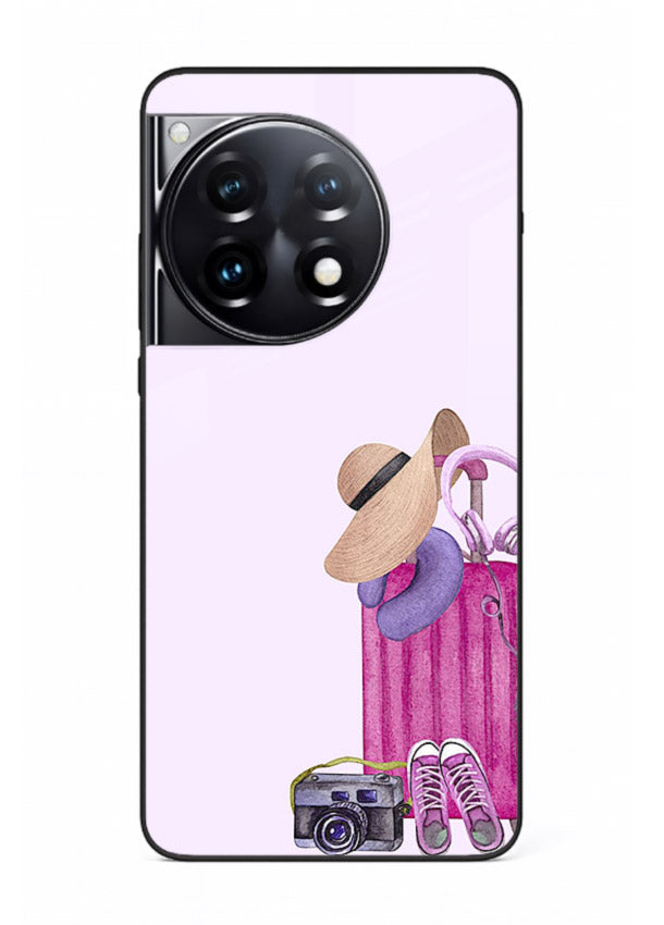 Pink Travel Luggage essentials artwork OnePlus 12R glass back cover
