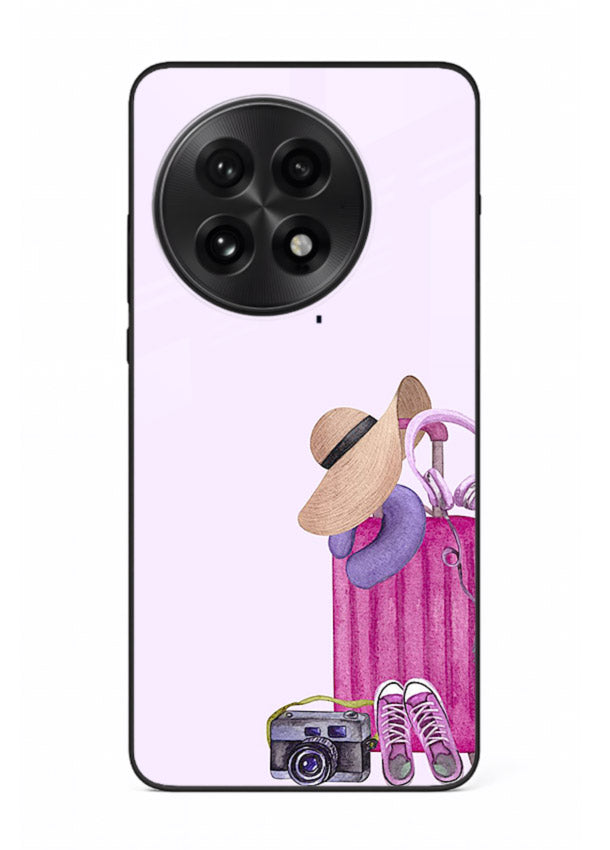 Pink Travel Luggage essentials artwork OnePlus 13R glass back cover