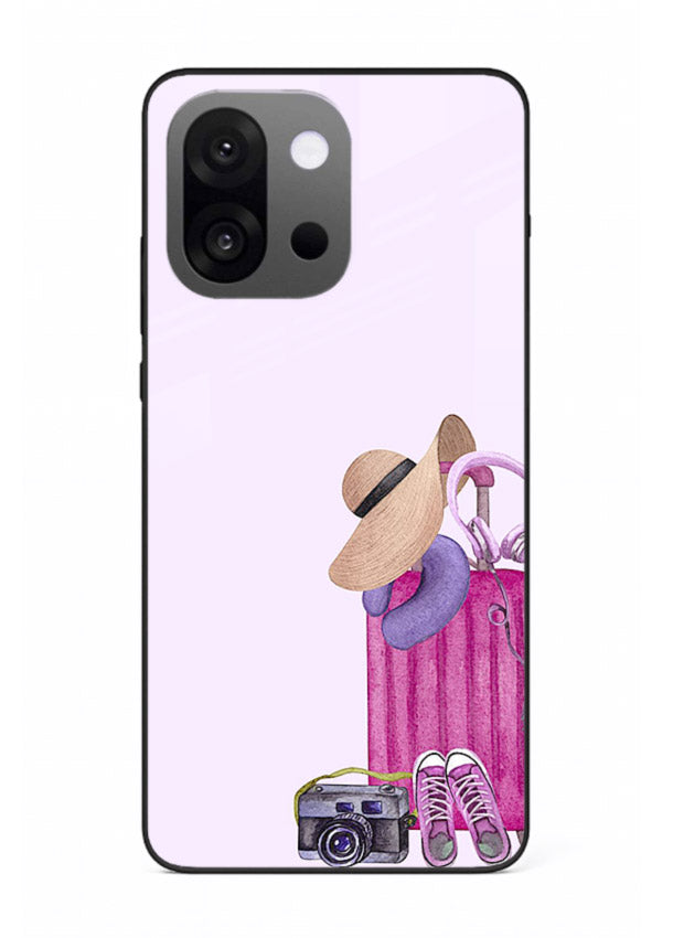 Pink Travel Luggage essentials artwork OnePlus 13s glass back cover