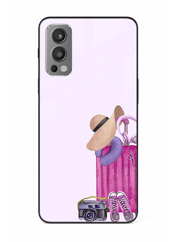Pink Travel Luggage essentials artwork OnePlus Nord 2 glass back cover