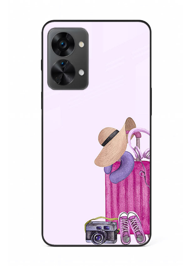 Pink Travel Luggage essentials artwork OnePlus Nord 2T glass back cover