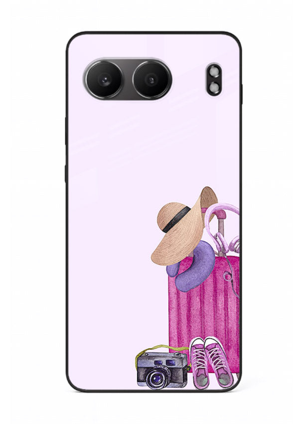 Pink Travel Luggage essentials artwork OnePlus Nord 4 glass back cover