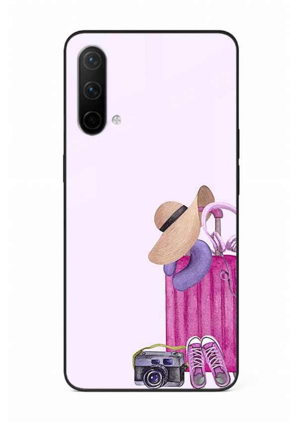 Pink Travel Luggage essentials artwork OnePlus Nord CE 5G glass back cover